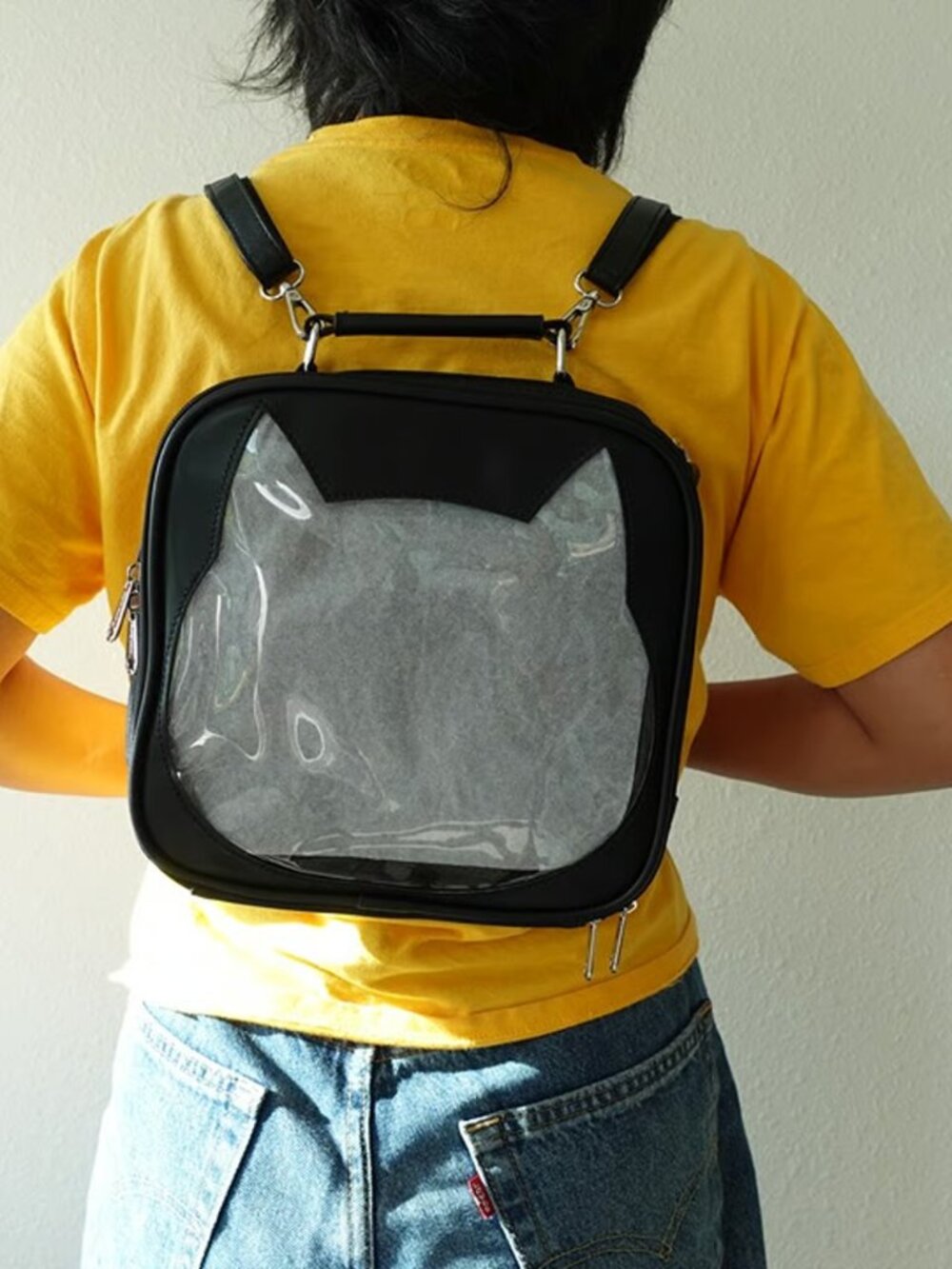 Black Cat Ita Backpack, Anime Pin Display Bag,Kawaii Y2K Backpack, Ita Crossbody